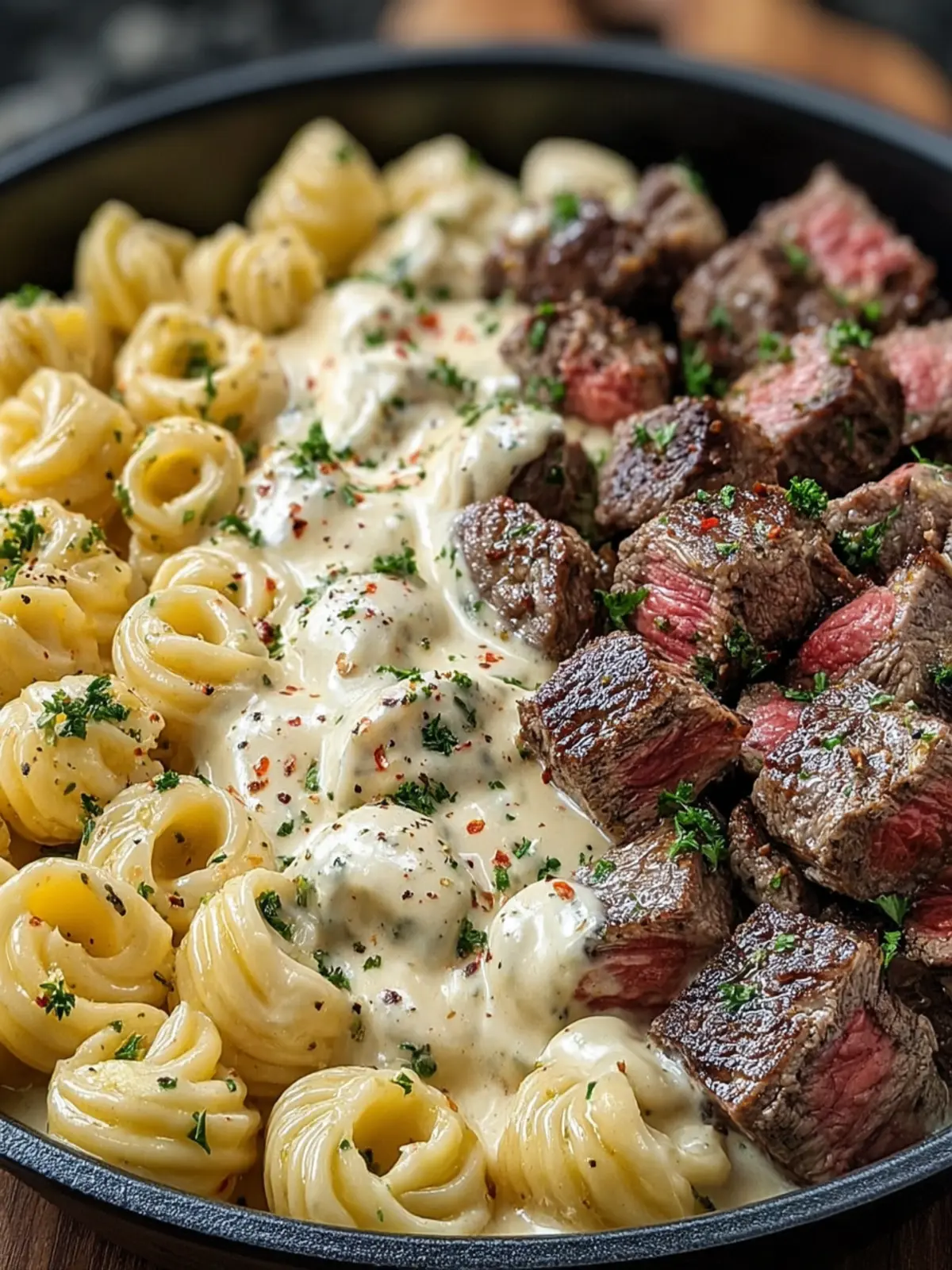 Creamy Garlic Alfredo Steak Bites First Image