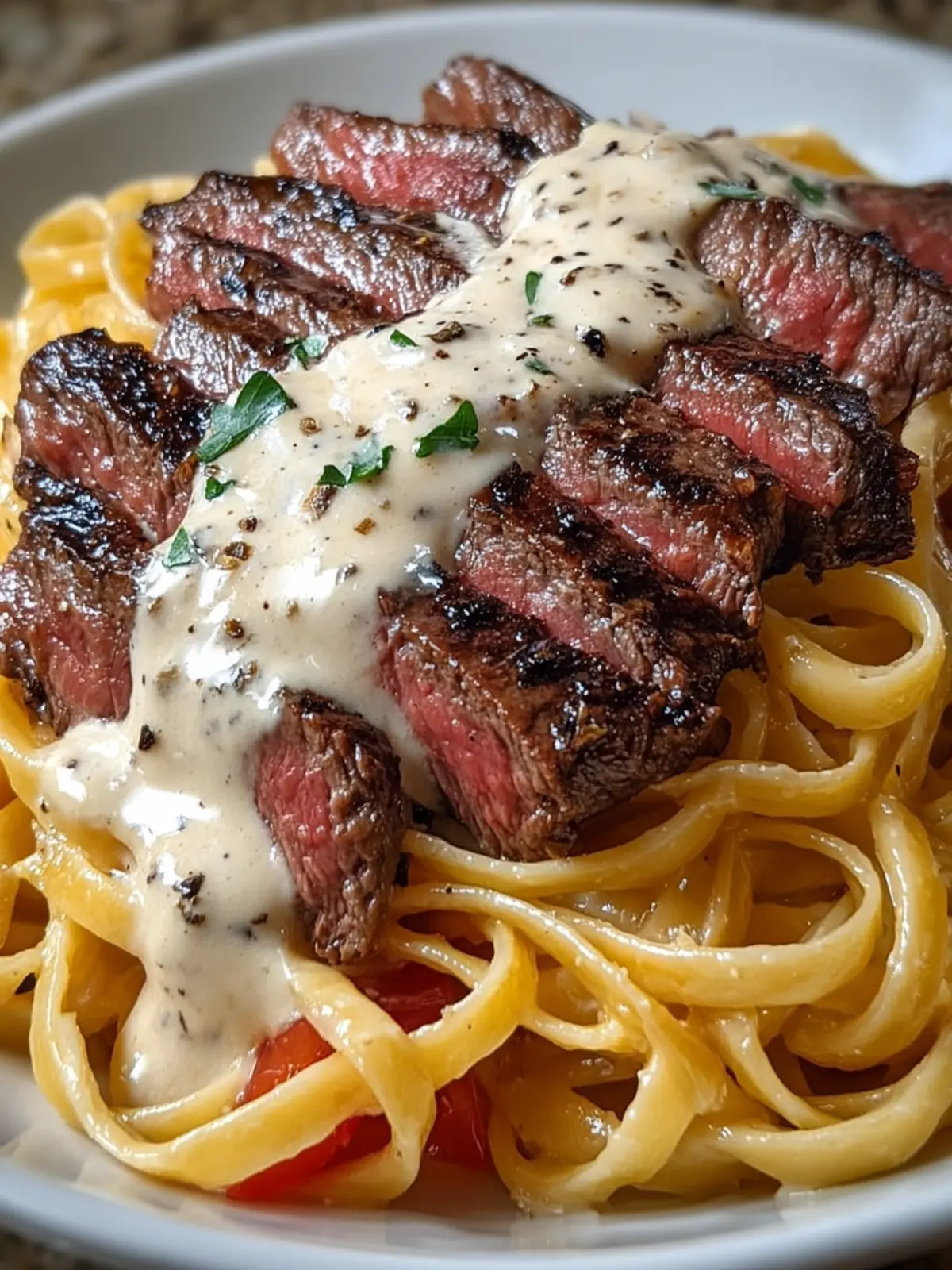 Creamy Steak Alfredo Pasta Dish First Image