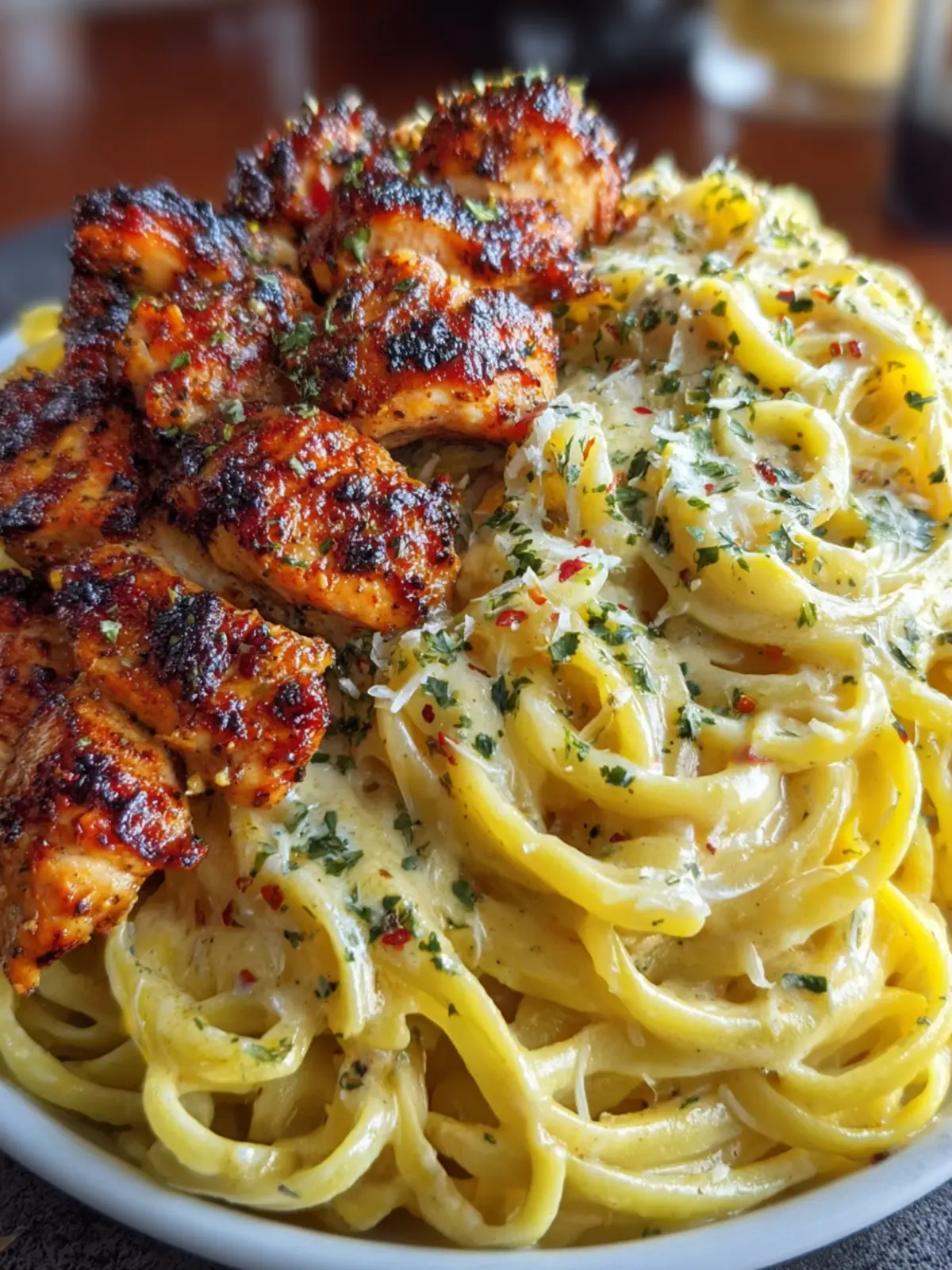 Blackened Chicken Alfredo Pasta First Image