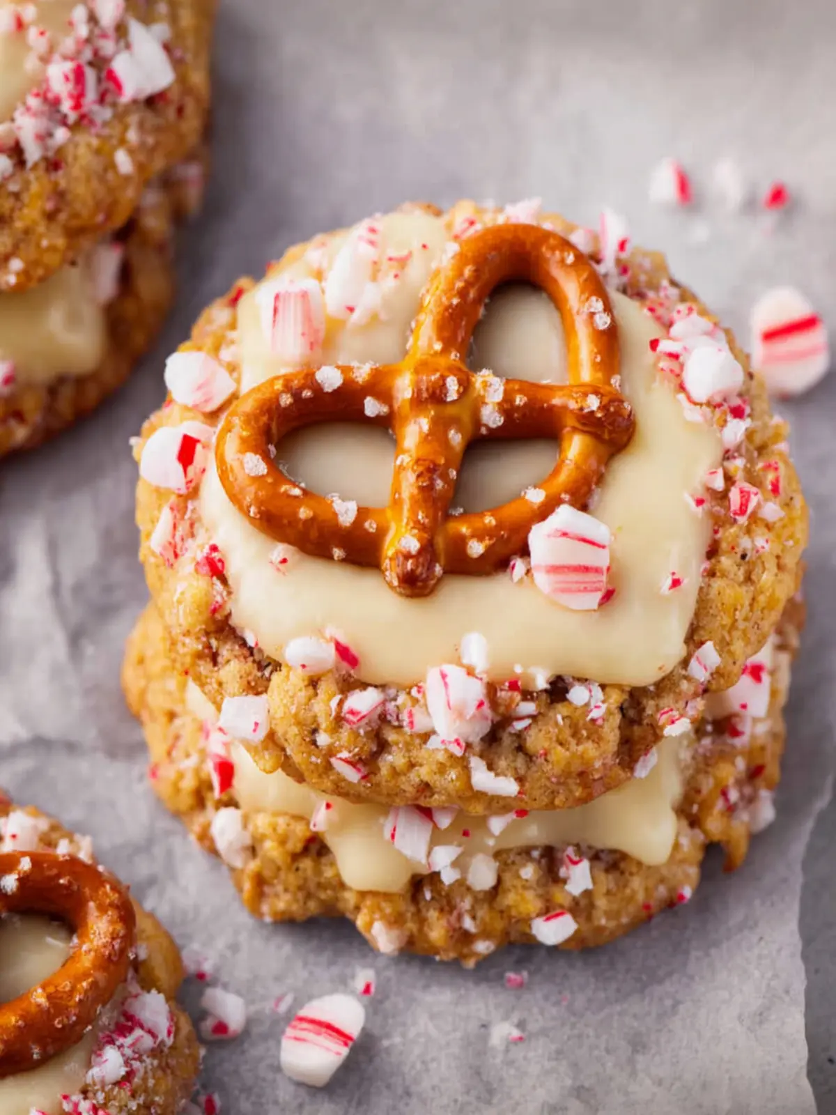 Gluten-Free White Chocolate Peppermint Pretzel Cookies First Image