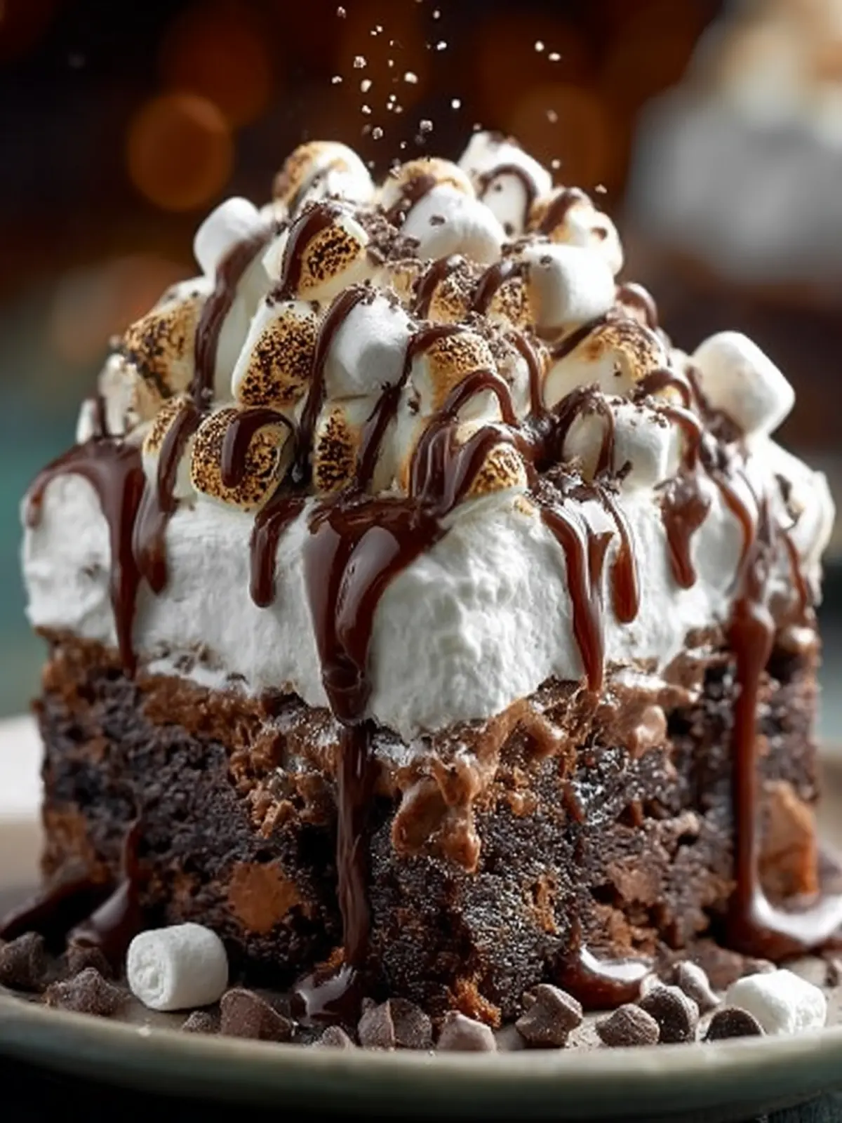 Marshmallow Chocolate Poke Cake First Image