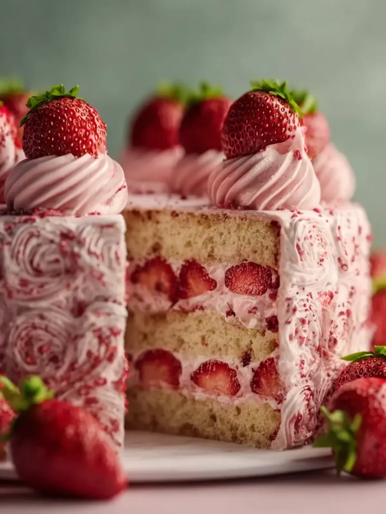 Fresh Strawberry Cake with Strawberry Buttercream First Image