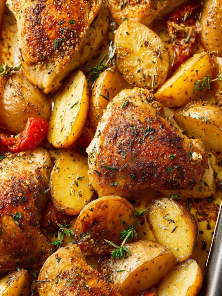 Sheet Pan Baked Chicken and Potatoes Recipe First Image