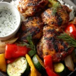 Traeger Grilled Chicken Thighs and Veggies First Image