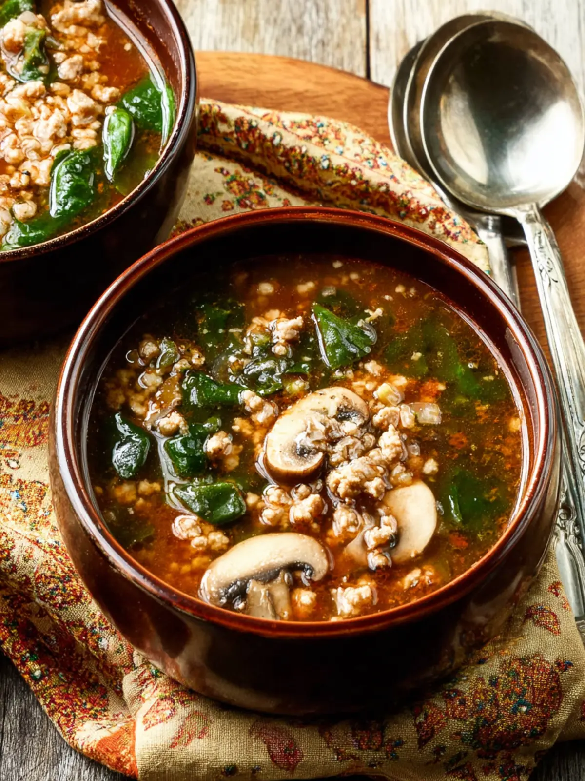 Ground Turkey Soup (with Mushrooms and Spinach) First Image