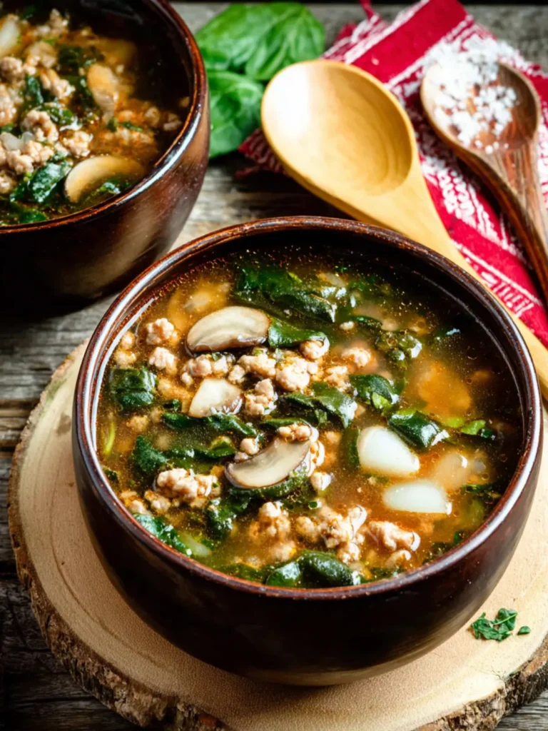 Ground Turkey Soup (with Mushrooms and Spinach) First Image