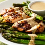 Chicken and Roasted Asparagus with Tahini Sauce First Image