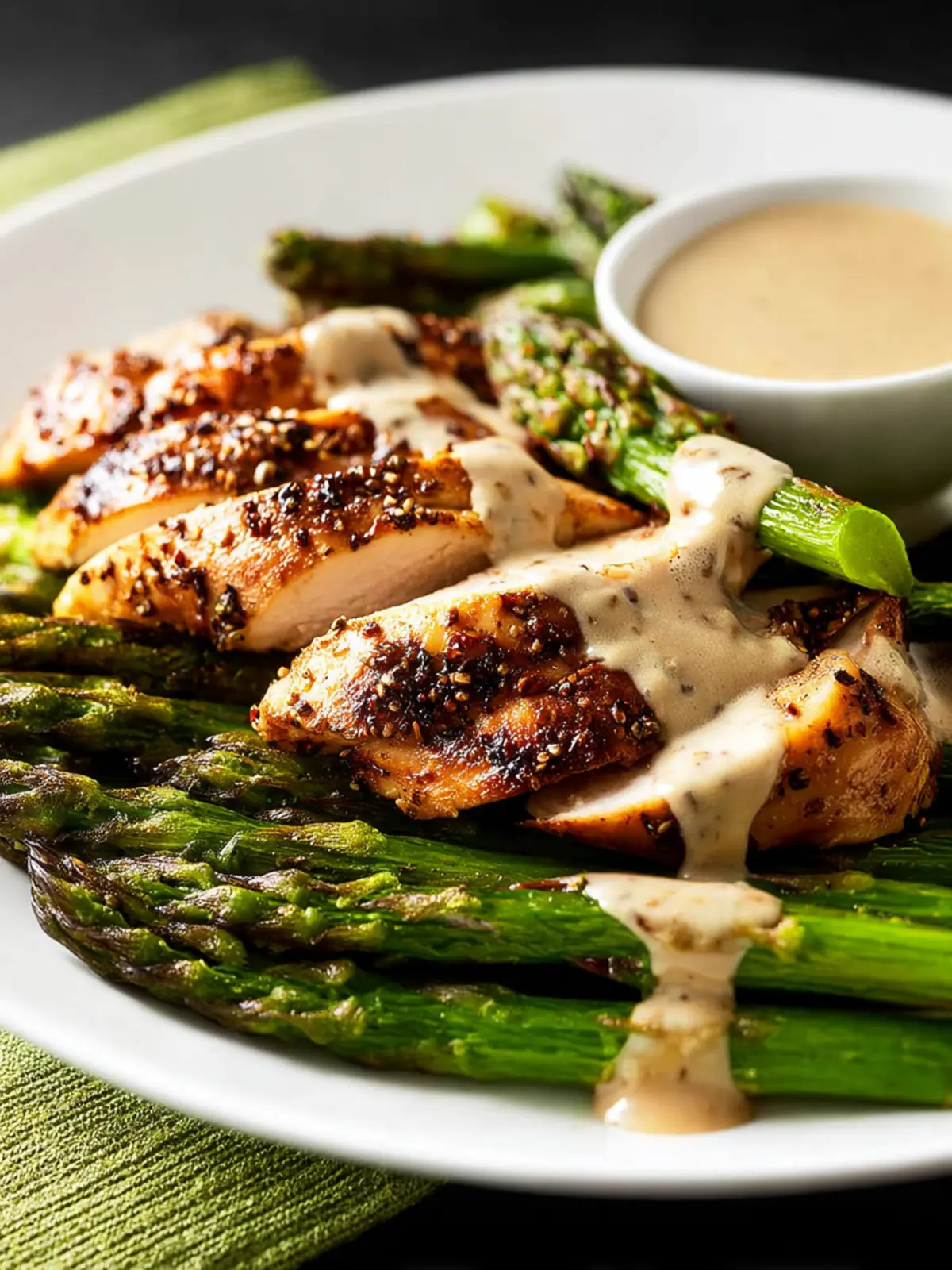 Chicken and Roasted Asparagus with Tahini Sauce First Image